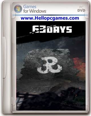 The DVD case of the PC game "63 Days" showcases a dark, moody cover that captures the game's eerie essence. Prominently displayed at the top is the website "www.Hellopcgames.com," inviting gamers to explore more about this thrilling title.