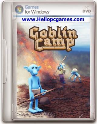 DVD cover of "Goblin Camp" for PC, showing blue goblin-like characters holding spears in a rocky landscape with smoky skies. The website "www.Hellopcgames.com" is displayed at the top.