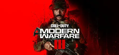 A soldier in combat gear, holding a rifle with a red background and the text "Call of Duty: Modern Warfare III" overlaid.