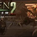 "Alien Shooter 2: New Era game cover art featuring a large alien creature with multiple eyes and sharp teeth, smaller aliens in the background, dark industrial setting with metallic textures and dim lighting."