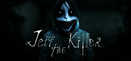 A dark and eerie scene featuring a menacing figure with glowing eyes, wearing a hooded jacket. The background is shrouded in darkness, creating an ominous atmosphere. The text "Jeff the Killer" is prominently displayed in a stylized font that complements the horror theme.