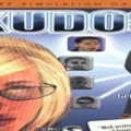 A life simulation game cover art featuring a woman with glasses and a man in a suit, with the title "KUDOS" prominently displayed. The tagline "Get a New Life!" is visible, along with an ESRB rating of "Everyone" and a PC logo. The background includes blurred images of other characters.
