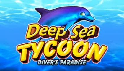 A vibrant and colorful logo featuring a stylized dolphin leaping out of the water, with bold text "Deep Sea Tycoon: Diver's Paradise" in yellow and red. The background is a gradient blue ocean scene with light rays filtering through the water.