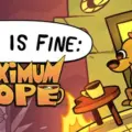 A cartoon dog sitting at a table with a cup of coffee, wearing a hat and glasses, in front of a burning building. The speech bubble says "This is fine: Maximum Cope."