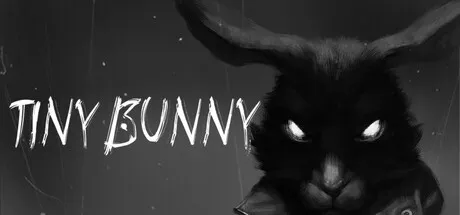 A dark, mysterious bunny with glowing eyes and large ears. The background is a starry night sky. The text "TINY BUNNY" is written in a bold, white font to the left of the image.